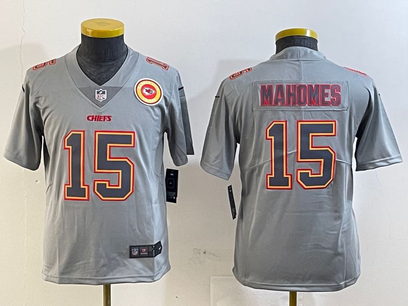 Youth Kansas City Chiefs 15 Mahomes Grey 2025 Nike Vapor Limited NFL Jersey style 2093